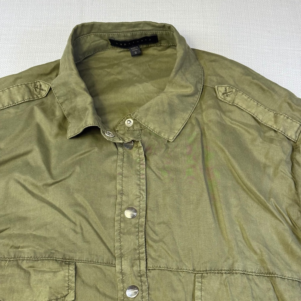 Sanctuary Olive Green Tencel Utility Shirt Button Down Long Sleeve Size‎ Small - Picture 6 of 8